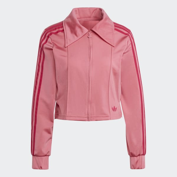 Roze Cropped Wide Collar Trainingsjack met Fashionable Side Zips JKY83