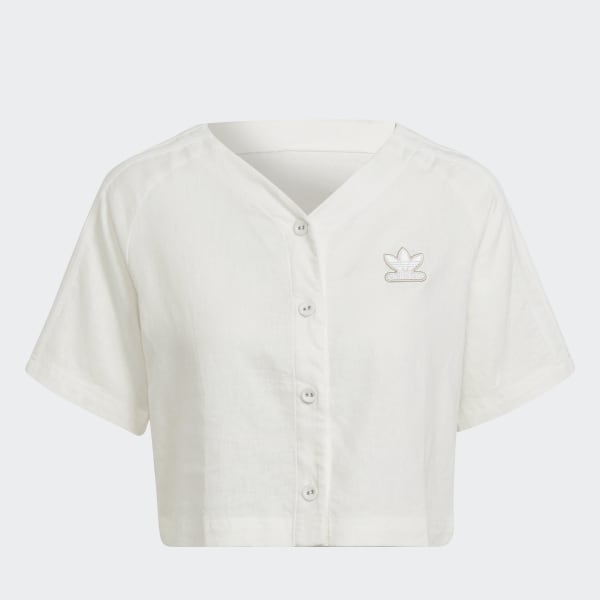 Blanc T-shirt en lin court Baseball Q4543