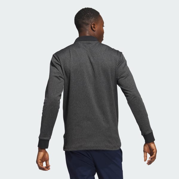 Zwart Essentials Gemêleerd Poloshirt met Lange Mouwen