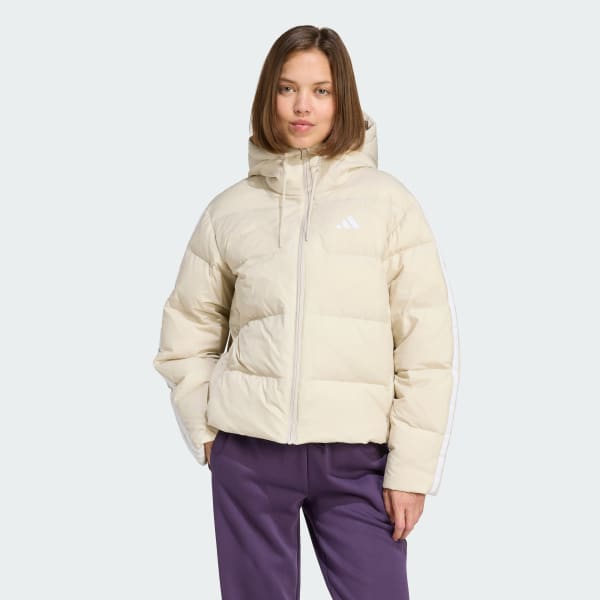 Beige Essentials Climawarm 3-Stripes Puffer Down Hooded Jacket