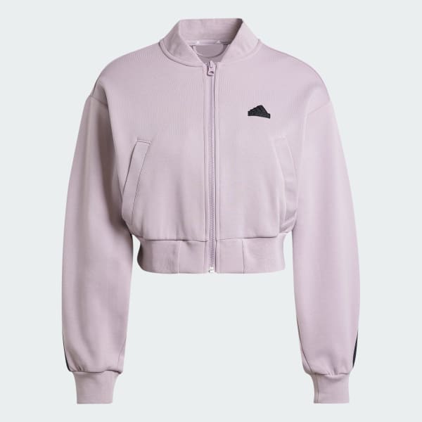 Pink adidas cropped best sale bomber jacket