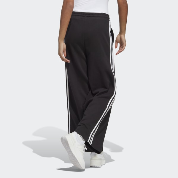 Black Essentials 3-Stripes French Terry Wide Joggers