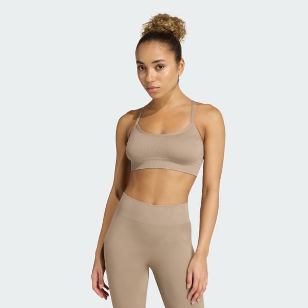 Kahverengi Workout Essentials Hafif Destekli Örgü Sporcu Sütyeni