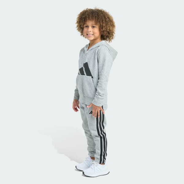 Grey 2-Piece Long Sleeve Essential Big Logo Heather Fleece Jacket & Jogger Set
