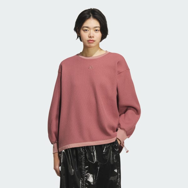 ピンク ラックスフロー オールデイズ ルーズフィット ワッフル フリース クルーシャツ