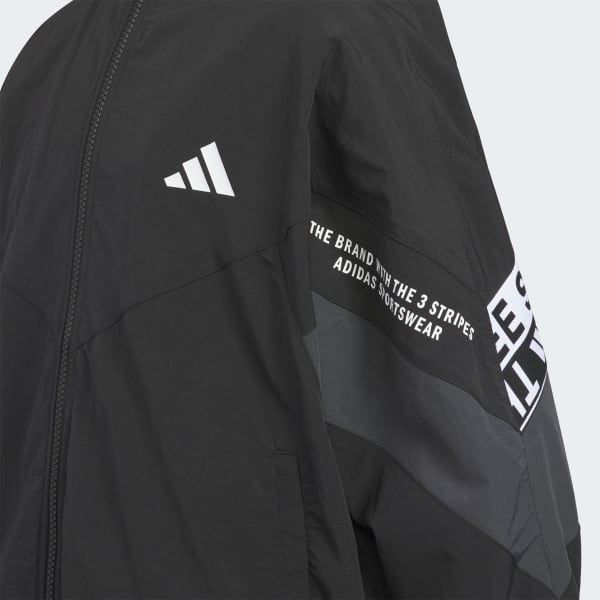 Black 워딩 팩 루스 핏 주름진 나일론 재킷 아동용