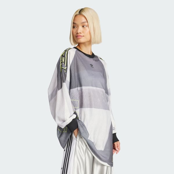 adidas Adilenium Season 2 Oversized Graphic Mesh Long Sleeve Long Sleeve Top Gender Neutral Grey adidas UK