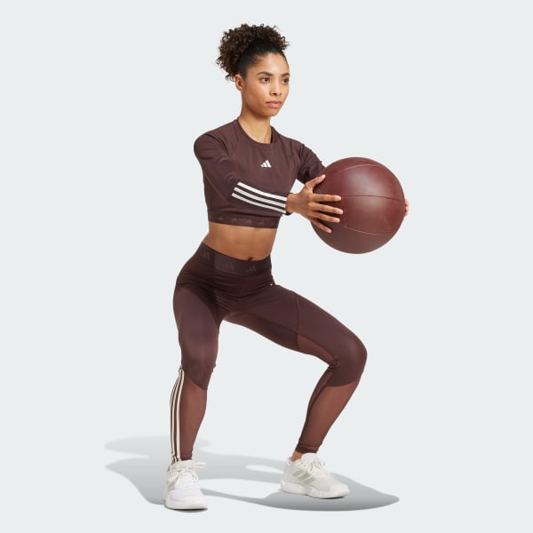 adidas Hyperglam Training Cropped Long Sleeve Tee - Brown adidas Hyperglam Training Cropped Long Sleeve Tee - Brown
