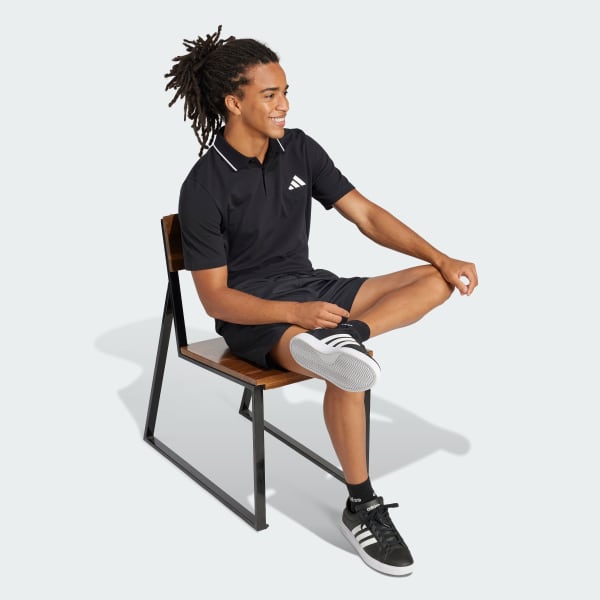 Black Essentials Small Logo Piqué Polo Shirt