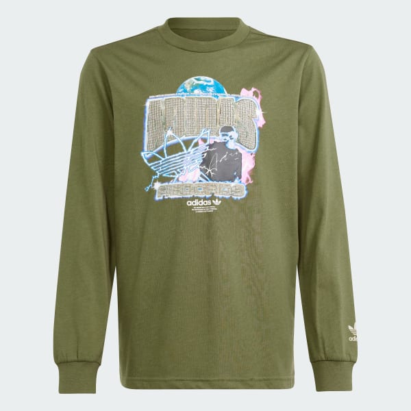 Verde Camiseta Manga Larga Estampada