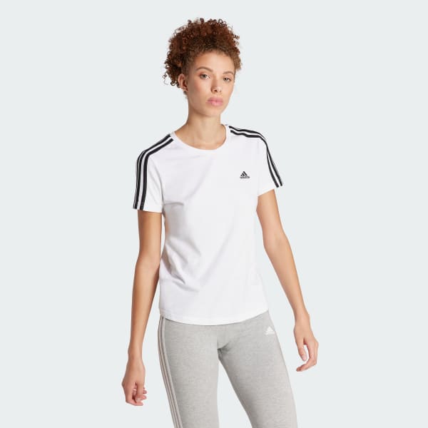 Adidas t shirt 3 stripes white store