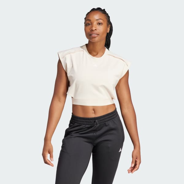 adidas Power AEROREADY Crop Sleeveless Tee - Beige, Women's Training