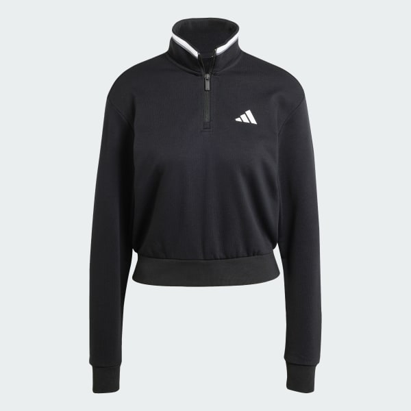 Black Essentials Color Pop French Terry Crop Quarter-Zip Track Jacket