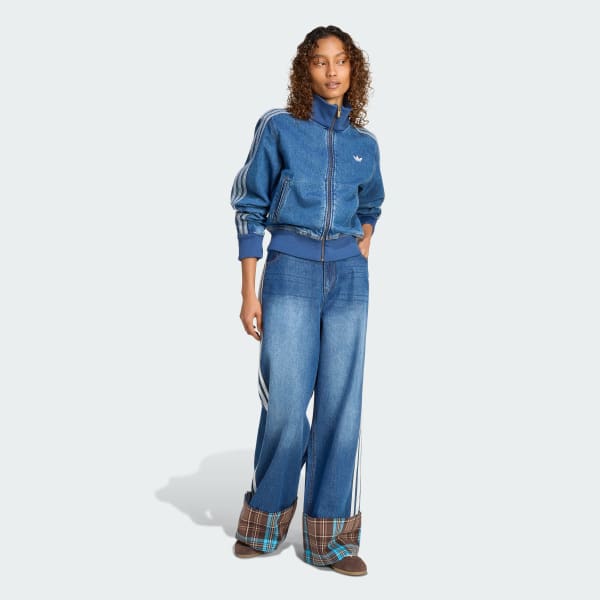 Niebieski DŻINSY VINTAGE WIDE LEG JEANS WITH CHECKED SEAM