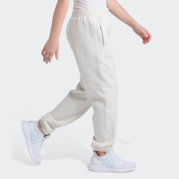 White Elastic Waistband Minimal Logo Loose Fleece Heather Jogger

