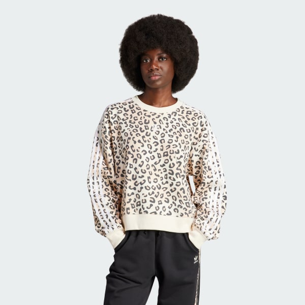 White adidas Originals Leopard Luxe Trefoil Crew Sweatshirt
