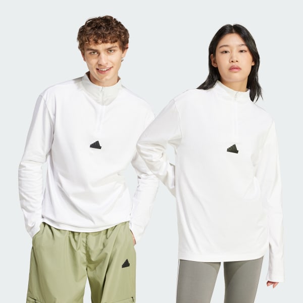 White adiClub Long Sleeve Zip Jersey