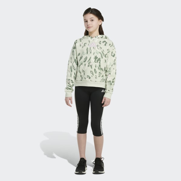 Green Allover Print Fleece Pullover Hoodie (Extended Size)