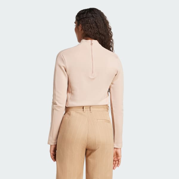Beige Structured Interlock Long Sleeve trøje