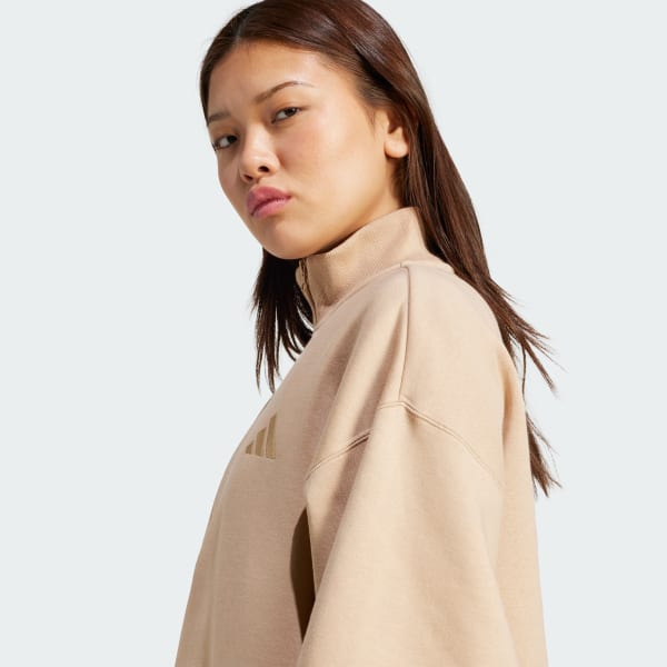 adidas ALL SZN Fleece Loose Quarter-Zip Sweatshirt - Brown | Free