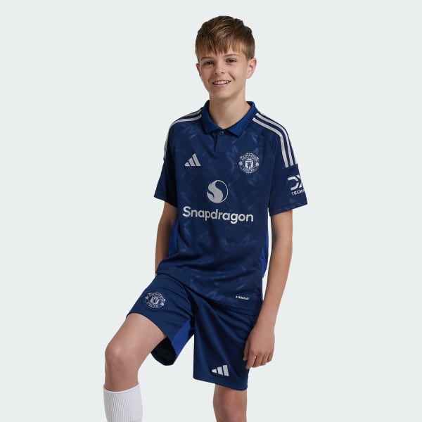 Azul Calções Alternativos 24/25 do Manchester United – Criança