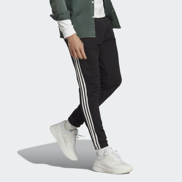 Svart Essentials French Terry Tapered Elastic Cuff 3-Stripes Pants
