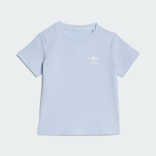 Azul Conjunto de T-shirt Regular Waffle Curta