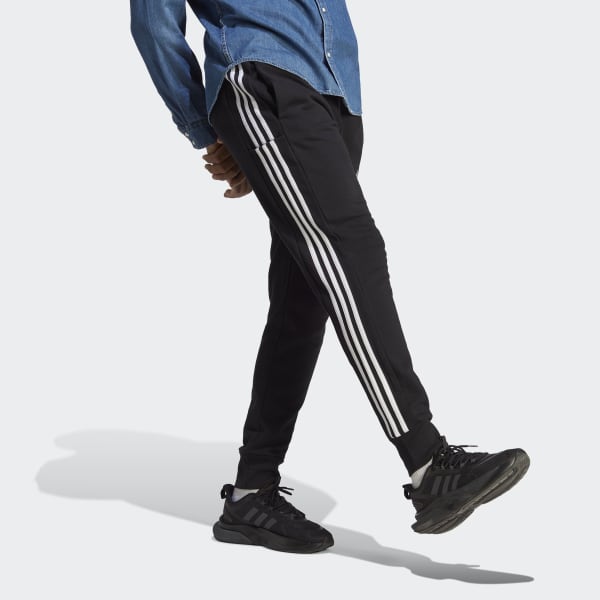 adidas Essentials US - Men\'s Terry Black | French 3-Stripes | Cuff Tapered Lifestyle adidas Pants