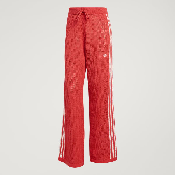 Red KNITTED CROCHET FIREBIRD TRACK PANTS