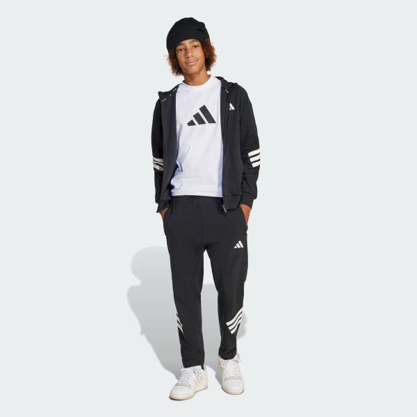 Siyah Future Icons 3-Stripes Full-Zip Kids Kapüşonlu Üst