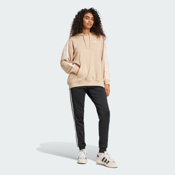 Adidas Originals Women s Adicolor 3 Stripes Oversized Hoodie Beige Size Medium Polyester Cotton