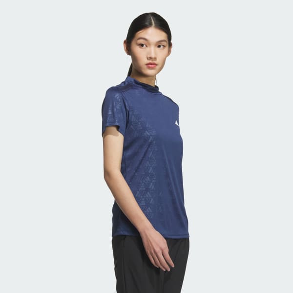 Blue AEROREADY Deboss Mock Neck Short Sleeve Shirt