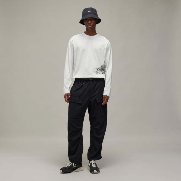 สีขาว เสื้อยืดแขนยาวพิมพ์ลาย Y-3