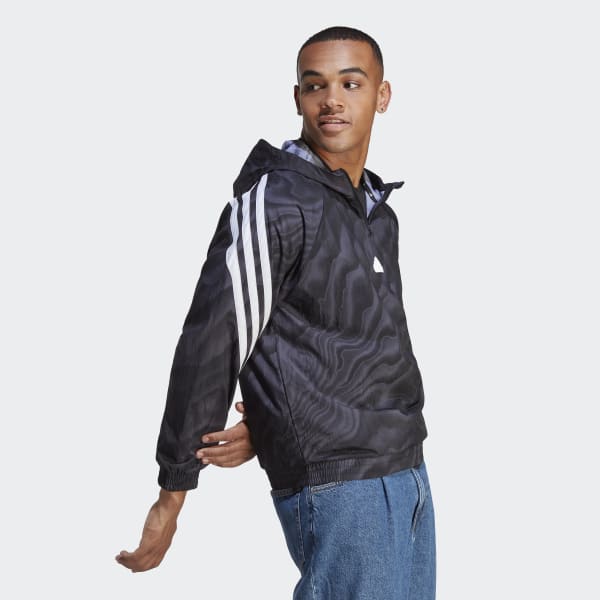 Svart Future Icons Allover Print Hoodie