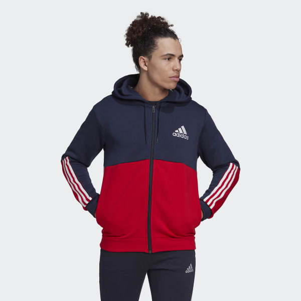 adidas Essentials Colorblock Fleece Full-Zip Hoodie - Blue | adidas Turkey