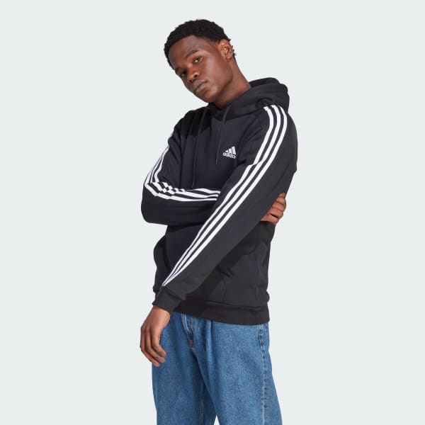 adidas Essentials Fleece 3-Stripes Hoodie - Black | adidas UK