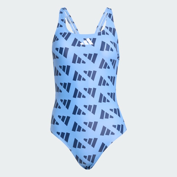 Blue 로고 그래픽 V백 스윔수트