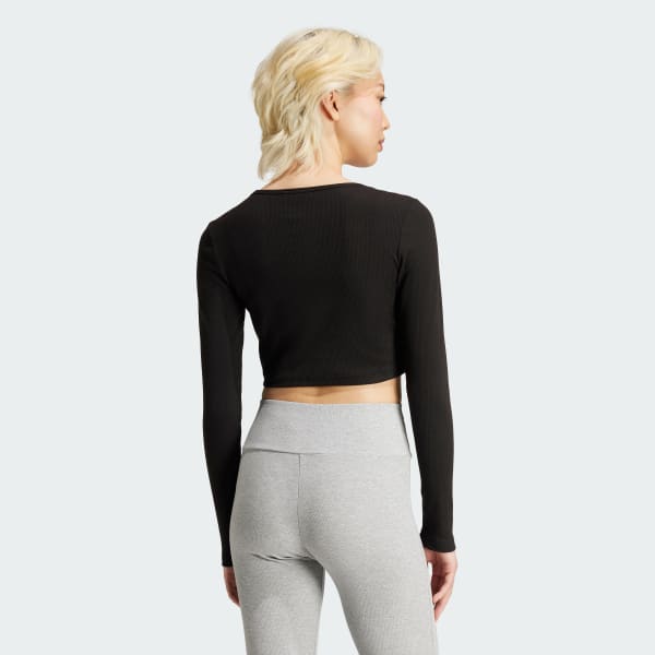 Black Essentials Ribbed Crop Long Sleeve Tee