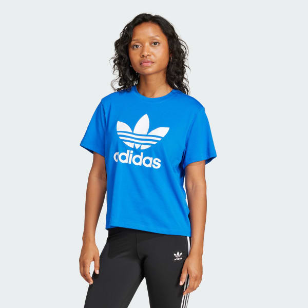 สีน้ำเงิน เสื้อยืดทรงบ็อกซี Adicolor Trefoil