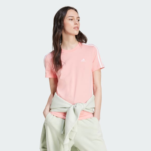 Hong Áo thun 3 Sọc ôm sát Essentials