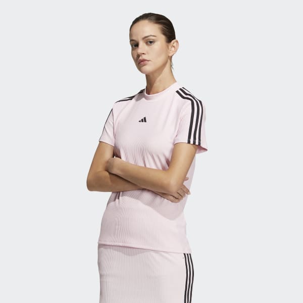 Pink 3-Stripes Mock-Neck Shirt