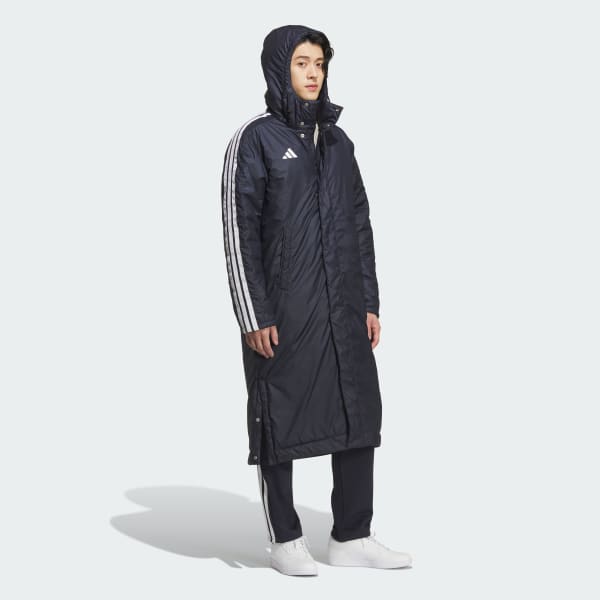 ブルー スリーストライプス ルーズフィット ロング ボアコート