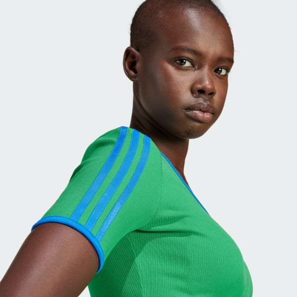 adidas Originals Rib Short Sleeve Full-Zip Top - Green adidas Originals Rib Short Sleeve Full-Zip Top - Green