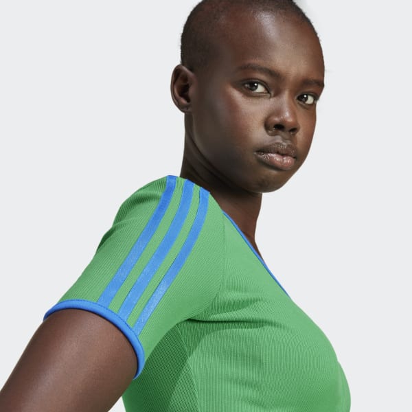 adidas Originals Rib Short Sleeve Full-Zip Top - Green