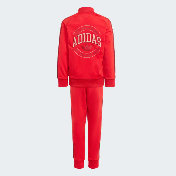 Adidas red shop tracksuit set
