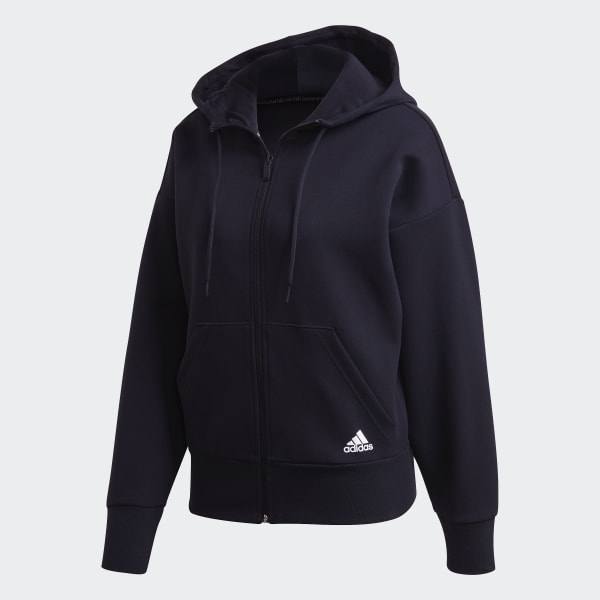 Negro Polera con Capucha 3 Tiras Doubleknit Full-Zip Scuba