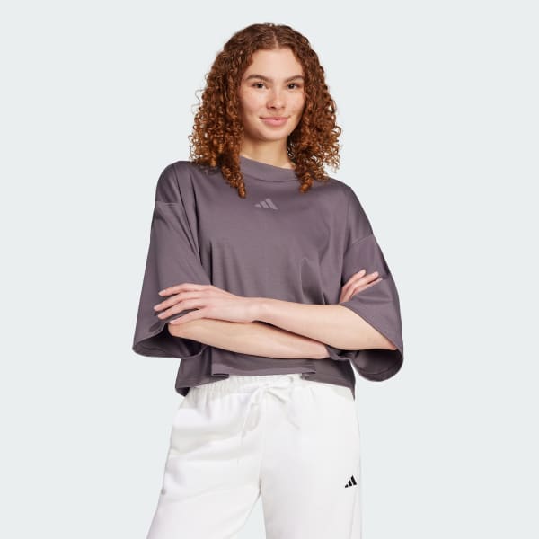 สีเทา เสื้อยืดทรงหลวม City Escape