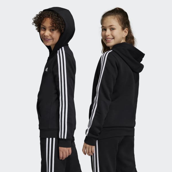 adidas Essentials 3-Stripes Fleece Full-Zip Hoodie - Black