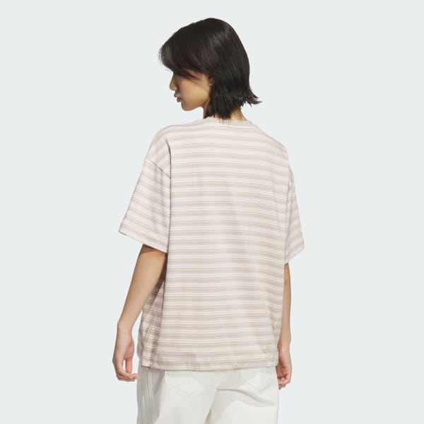 ベージュ スタジアム クローム オーバーサイズフィット マルチストライプ 半袖Tシャツ