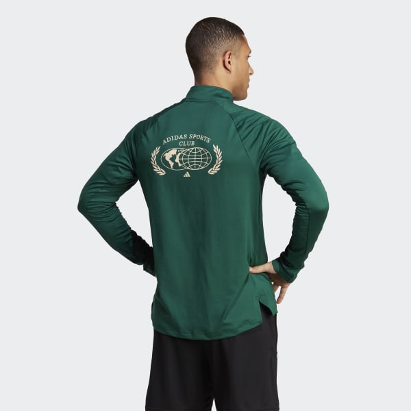 Vert T-shirt à manches longues et zip 1/4 Sports Club